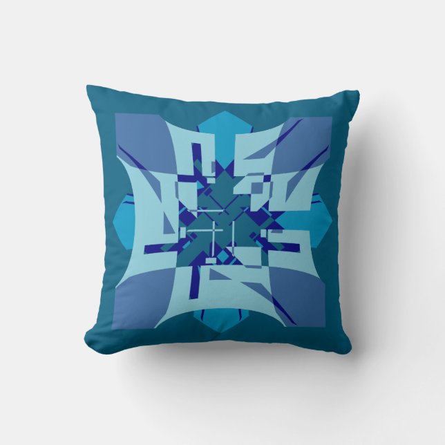 Almofada Blue Shades on Turquoise Abstract Flower Art Motif (Frente)