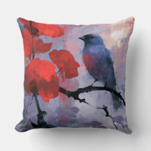 Blue Songbird with Cherry Red Blossoms