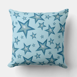 Almofada Blue Stars 'Text' quadrado azul pálido de volta