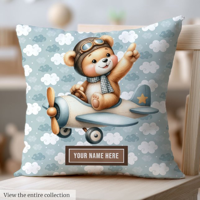 Almofada Blue Teddy Bear Pilot para bebê Travesseiro recém- (Blue Teddy Bear Pilot Baby Pillow Newborn Gift)