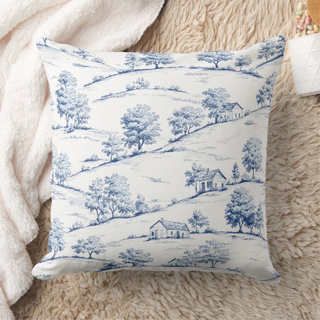 Almofada Blue Toile Countryside Scene (7) (Cobertor)