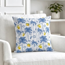 Almofada Blue Toile Palm Trees Lemons Pattern