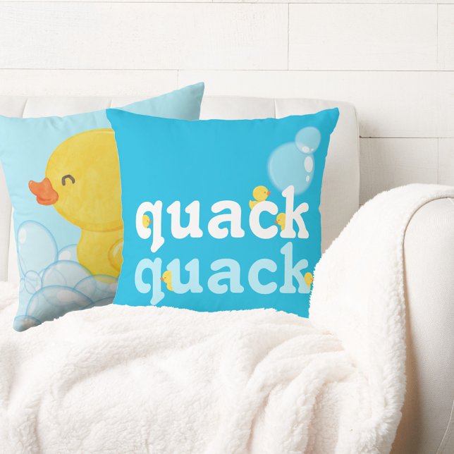 Almofada Blue Watercolor - Borracha Dupla (QUACK QUACK Boy Watercolor Rubber Duck Double Sided Throw Pillow (Couch))