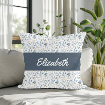 Blue Watercolor Botanical Pattern Custom Name