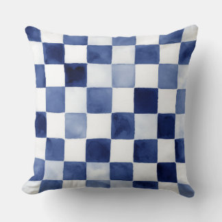 Almofada Blue Watercolor Checkered Decorative Throw Pillow 