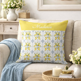 Almofada Blue Watercolor French Country Lemon Name Monogram