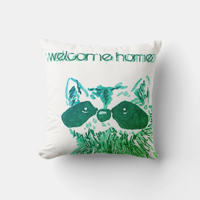 Almofada Blue Welcome Home Woodland Animal Raccoon (Frente)