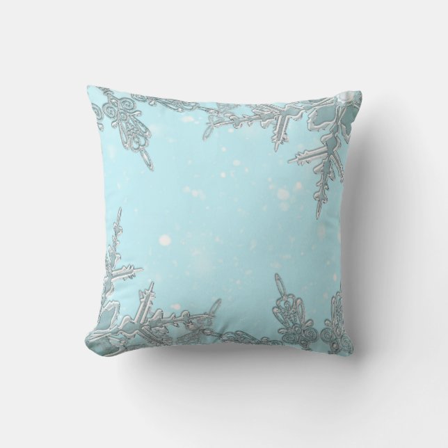 Almofada Blue Winter Wonderland Elegant Snowflakes Bonito (Frente)