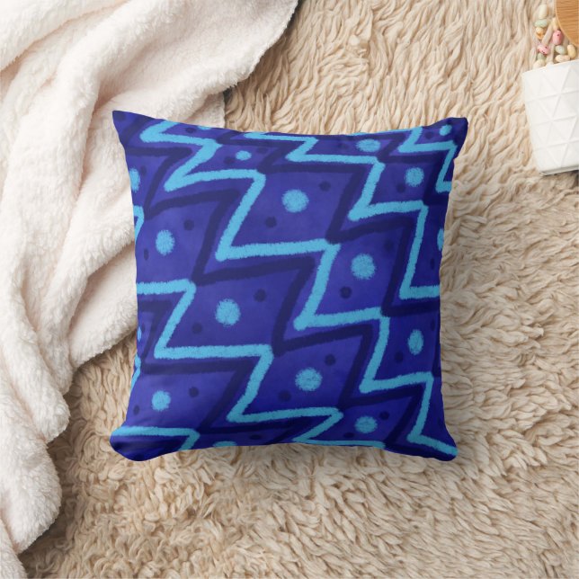 Almofada Blue Zig Zags Dots Funky Pattern  (Cobertor)