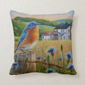 Almofada Bluebird Cornflower Summer Fazenda Watercolor Art