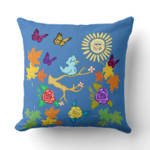 Bluebird e Sunshine Springtime Square Travesseiro