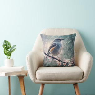 Almofada Bluebird em uma janela chuvosa