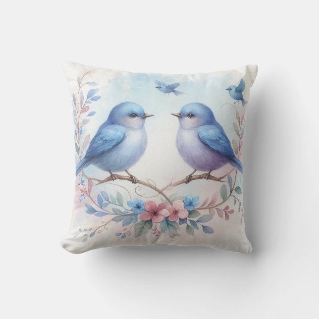 Almofada Bluebird Harmony em uma Perch Floral (Frente)
