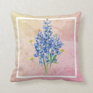 Almofada Bluebonnets no fundo cor-de-rosa