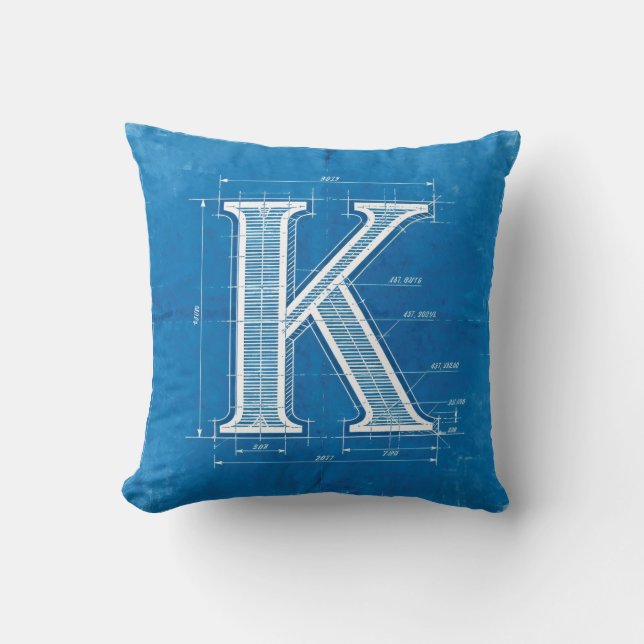 Almofada Blueprint Monogram Letter K (Frente)