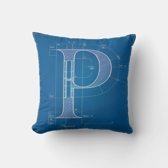 Almofada Blueprint Monogram Letter P (Frente)