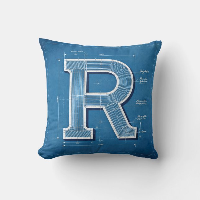 Almofada Blueprint Monogram Letter R (Frente)