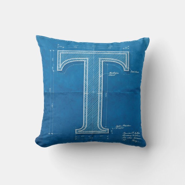 Almofada Blueprint Monogram Letter T (Frente)