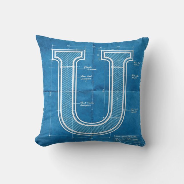 Almofada Blueprint Monogram Letter U (Frente)