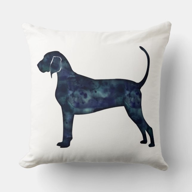 Almofada Bluetick Coonhound Black Watercolor Silhouket (Frente)