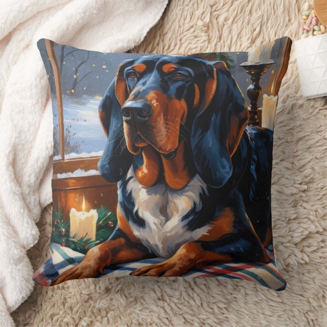 Almofada Bluetick Coonhound Com Luzes De Natal Feriado (Cobertor)