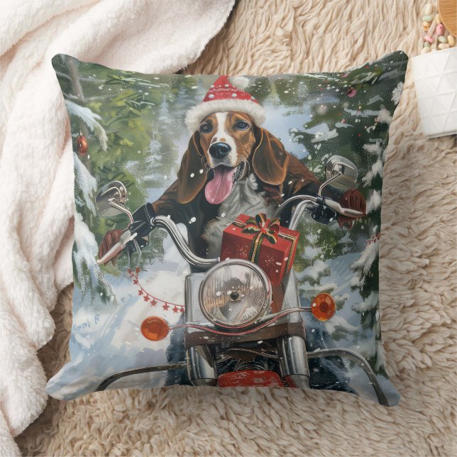 Almofada Bluetick Coonhound Dirigindo motocicleta Natal (Cobertor)