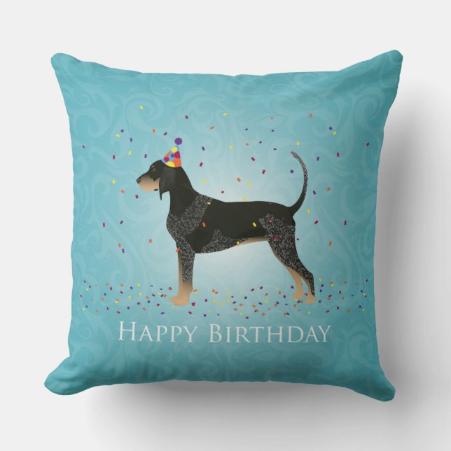 Almofada Bluetick Coonhound Happy Birthday Design (Frente)