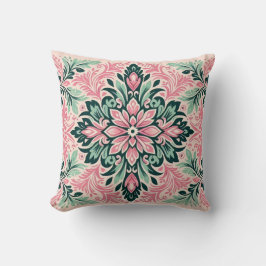 Almofada Blush & Bloom: Cushion de Damasco Rosa e Mint