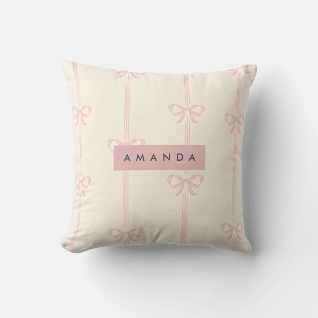 Almofada Blush Cor-de-rosa Personalizado com Laço Coquette (Frente)