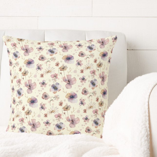 Almofada Blush de Creme Boho Aquarela Flor Silvestre (Criador carregado)