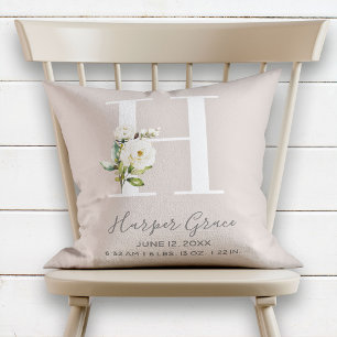 Almofada Blush Floral - Letra H Monograma - Casas de Nascim