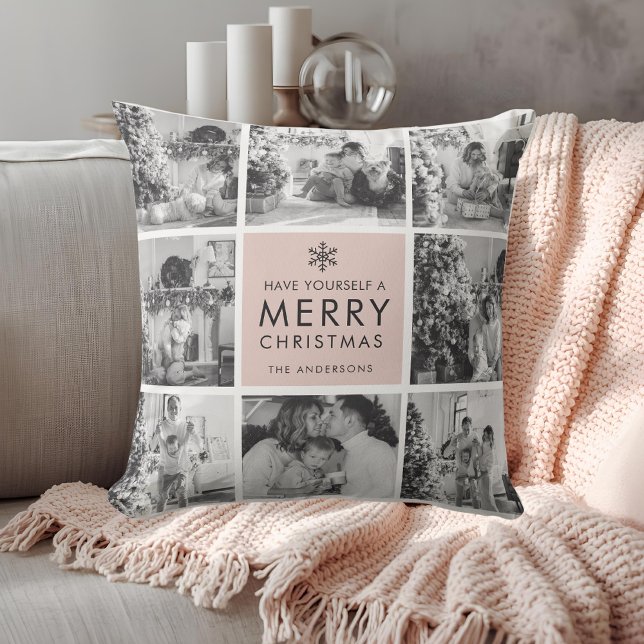 Almofada Blush Modern Collage “Merry Christmas” Multi Photo (Criador carregado)
