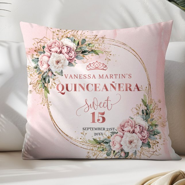 Almofada Blush Pink Floral Eucalyptus Best Gift Sweet 15th (Blush Pink Floral Eucalyptus Best Gift Sweet 15 Pillow)