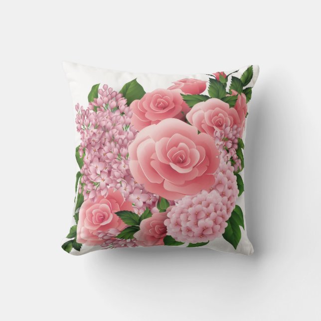 Almofada Blush Pink Floral Pillow | Throw Pillow 16x16 Inch (Frente)