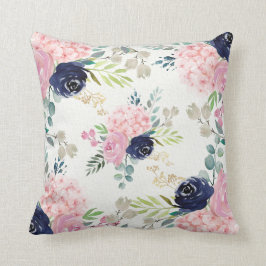 Almofada Blush Pink Hidrangea, Travesseiro floral azul Mari