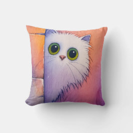 Almofada Blush Pink Kitty Whimsical Watercolor Art