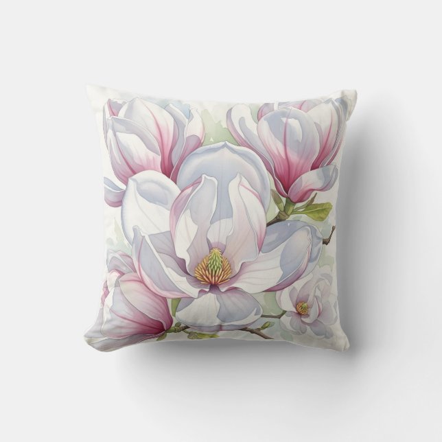 Almofada Blush Pink Magnolia Watercolor Floral (Frente)