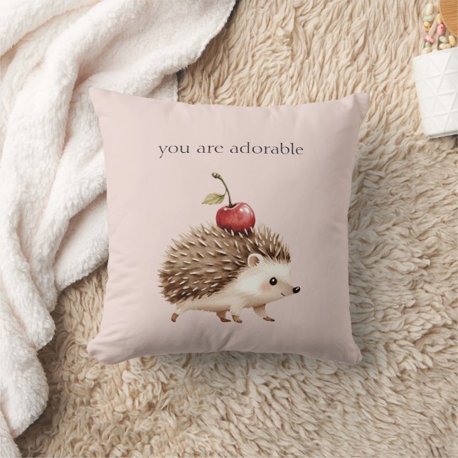 Almofada Blush Pink Red Cherry Adorable Hedgehog (Cobertor)
