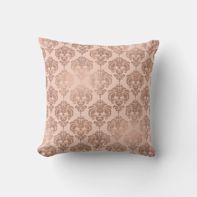 Almofada Blush Rosa Dourado Rosa Glam Moderno Damask (Frente)