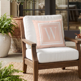 Almofada Blush Rosa e Branco Monograma Quadrado Clássico