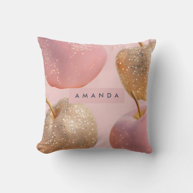 Almofada Blush Rosa Personalizado e Apple com Purpurina Dou (Frente)