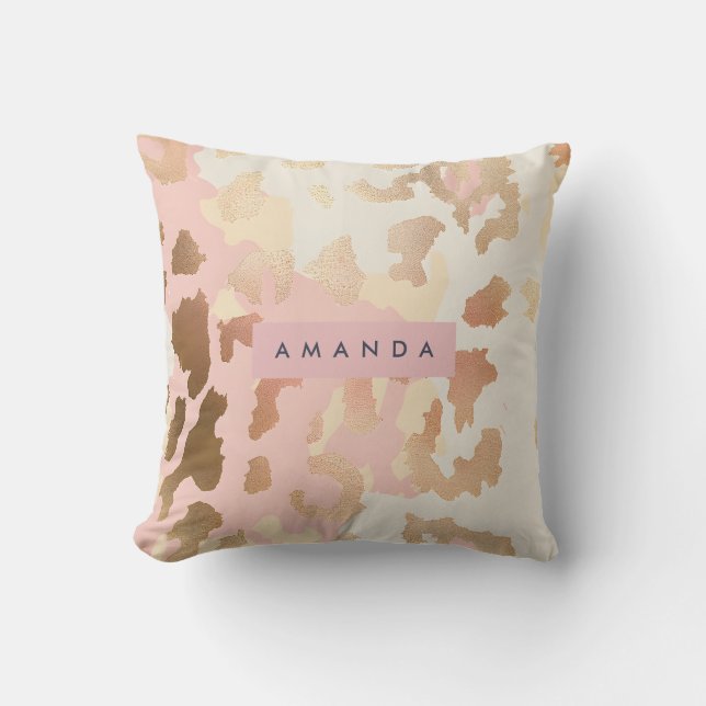 Almofada Blush Rosa Personalizado e Impressão em Leopardo D (Frente)