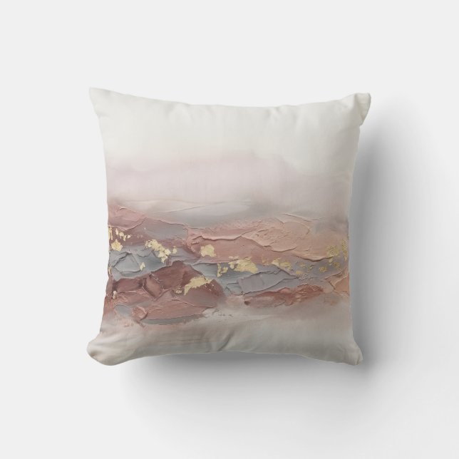 Almofada Blush Terracota Dourado Impasto 3D Moderno (Frente)