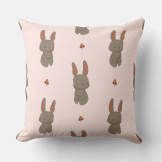 Almofada Blush Woodland Bunny & Mushroom Throw Pillow