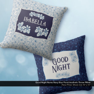 Almofada Boa Noite Nome Azul Marinho Floral Estético