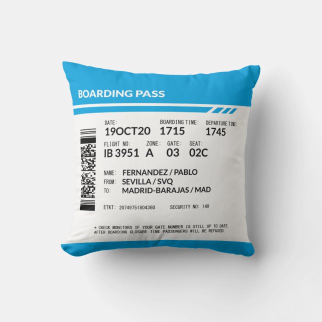 Almofada Boarding Pass (blue) (Frente)