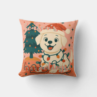 Almofada Boas Festas! Cachorro Papai Noel Engraçado