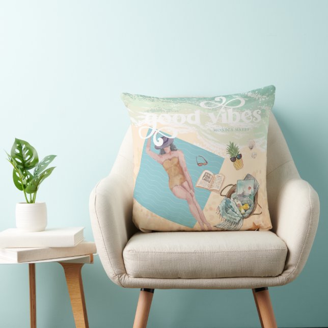 Almofada Boas Vibes | Watercolor Trendy Retro Summer Beach (Cadeira)