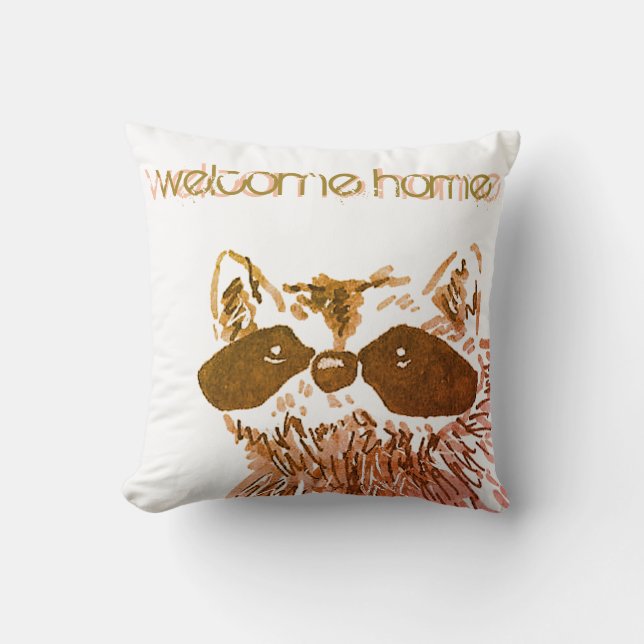Almofada Boas-vindas ao Home Woodland Dourada Raccoon (Frente)