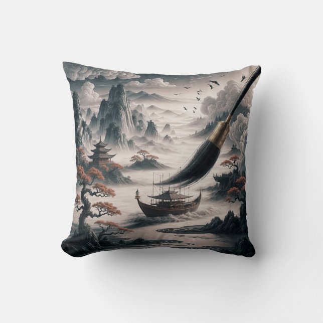 Almofada  Boat landscape ocean view poetic  art (Frente)